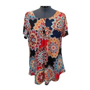 Allegrace Short Sleeve Scoop Neck Mandala Print Pullover Blouse NWT Size 1X